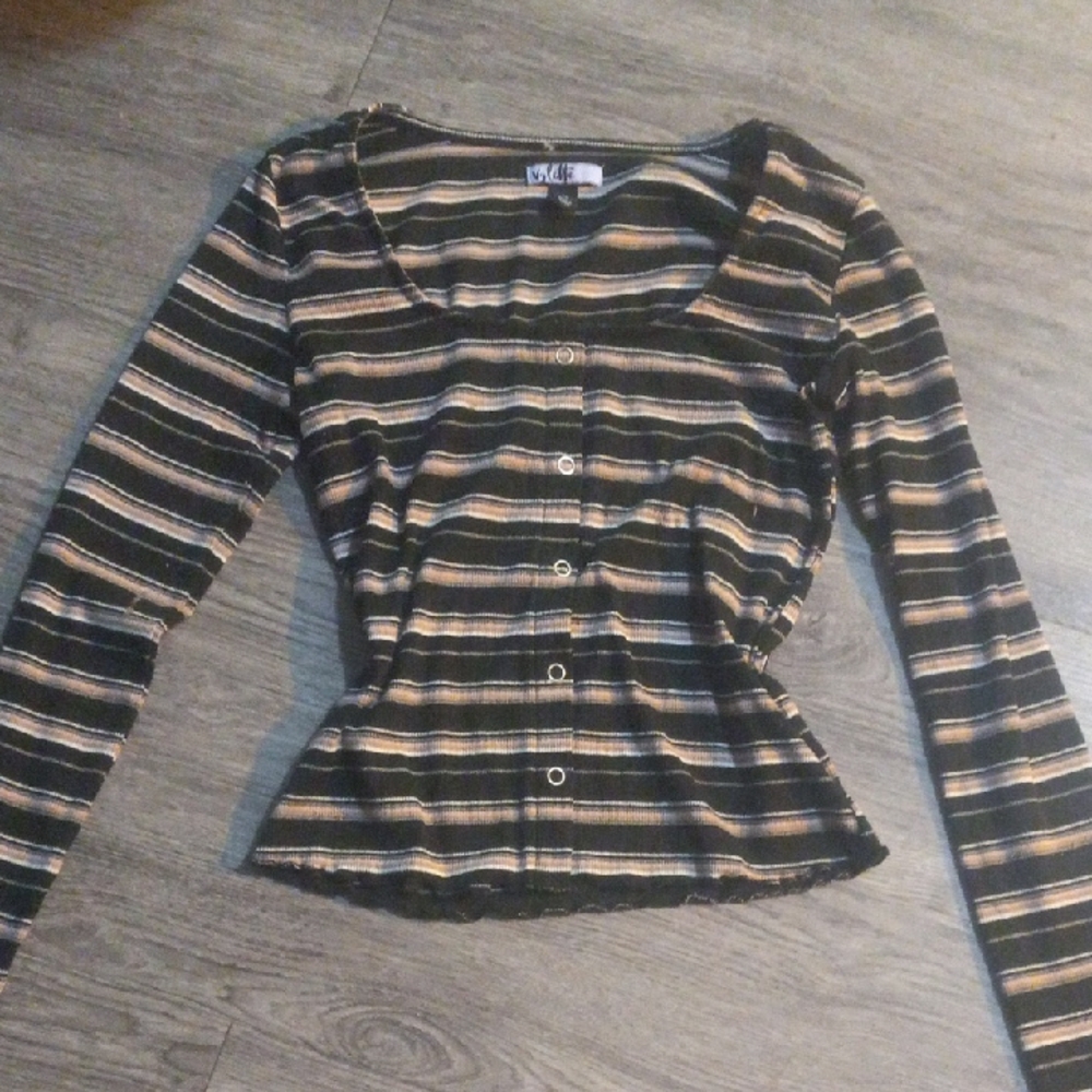 Striped Black, Pink, and Tan Women's Top
